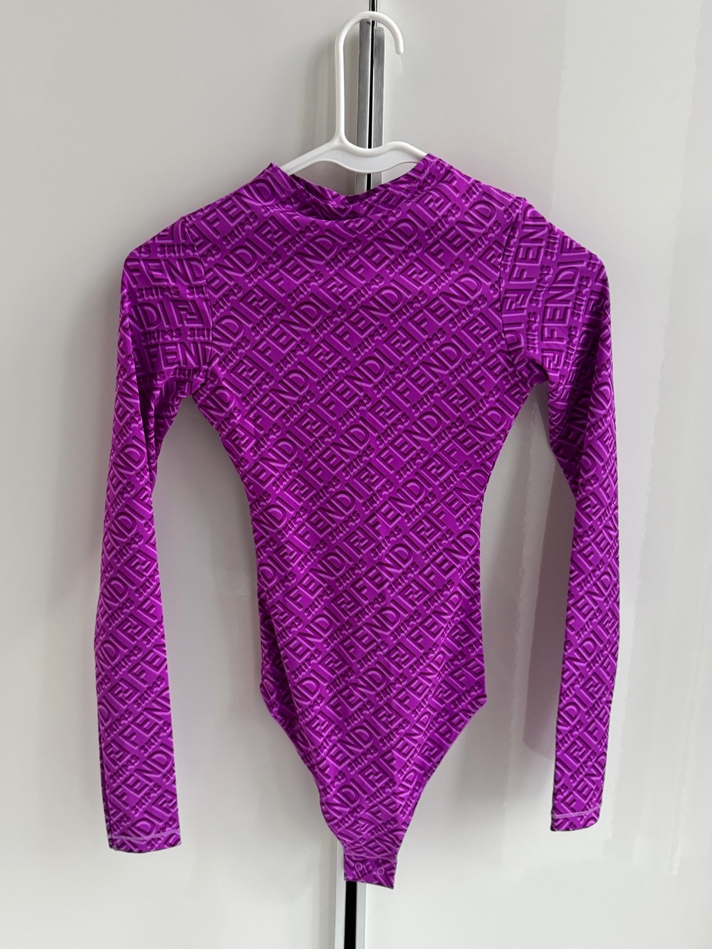 Fendi Purple-Pink Logo-Embossed Long Sleeve Bodysuit